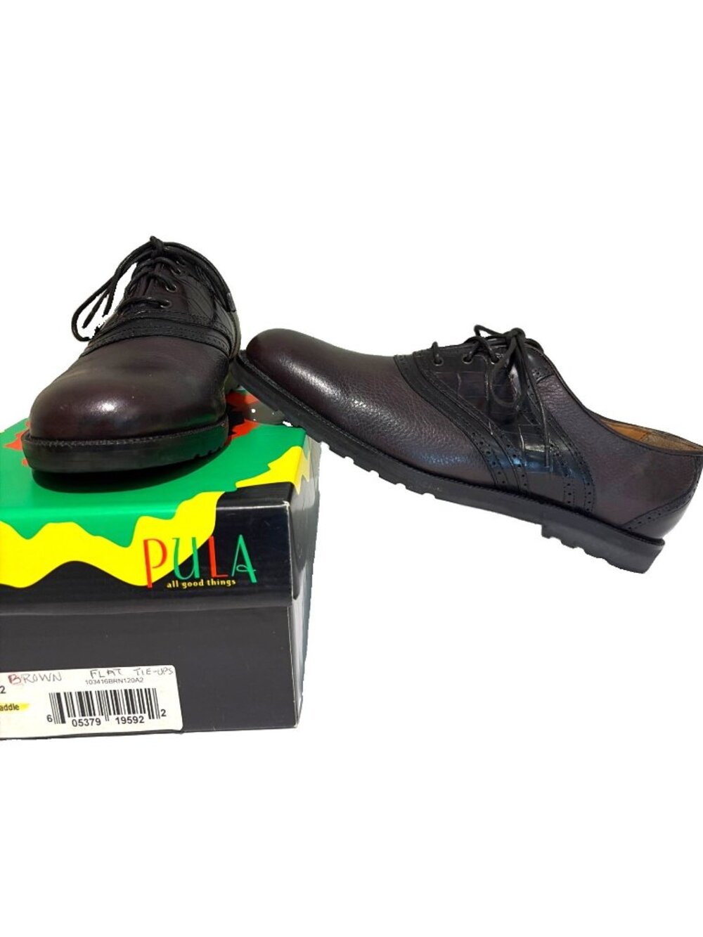 PULA Roberta Croc Embossed Leather Oxford Lace-Up Shoes Academia Women Size 12AA